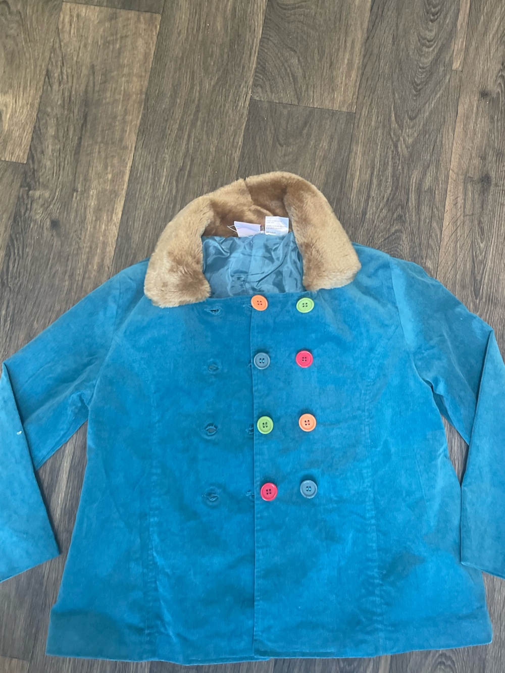 Jellybean by Smock Candy Blue Corduroy Faux Fur Collar Jacket Size 12.5